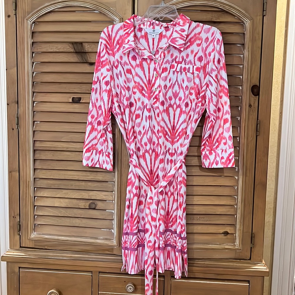 NWT Jean-Pierre Klifa IKAT dress sz XL 5 button neck with vents on sleeves SOFT